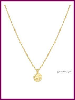 Gold Plated Brass 16 Inch Necklace Ocean Wave Coin Charm Layering Jewelry